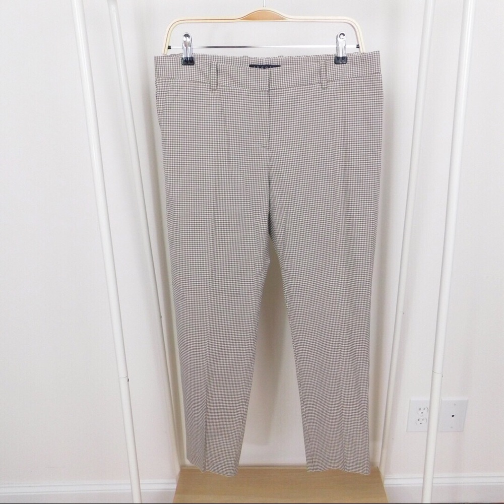 Theory Tan Gingham Tapered Cropped Pants